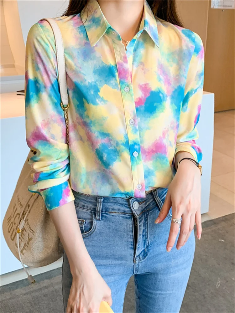 

Женская шифоновая блузка-кардиган Sli Spring Autumn с воротником, свободного кроя, для ношения в качестве базового слоя