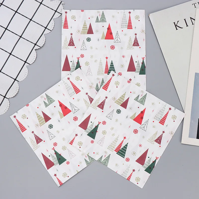 Christmas Tree Print Disposable Paper Napkin For Xmas Theme Party Supplie For Home Christmas Decoration and Table Accessories