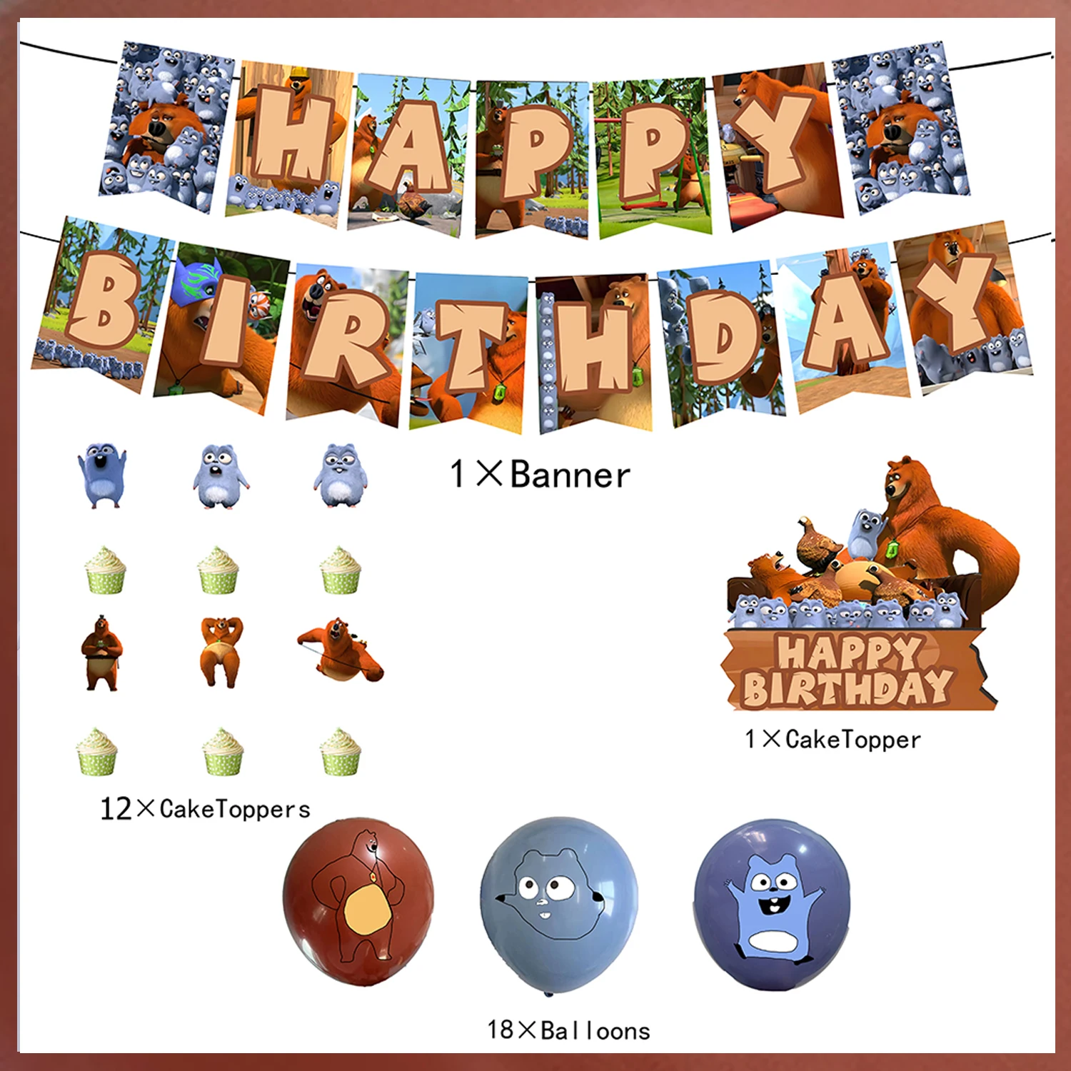 Cartoon Grizzy & die Lemminge Geburtstagsparty-Dekorationsset Niedliche Bären-Maus Zahlenballons Tortendekoration Banner Requisiten Geschenk für Jungen und Mädchen – Detail 3