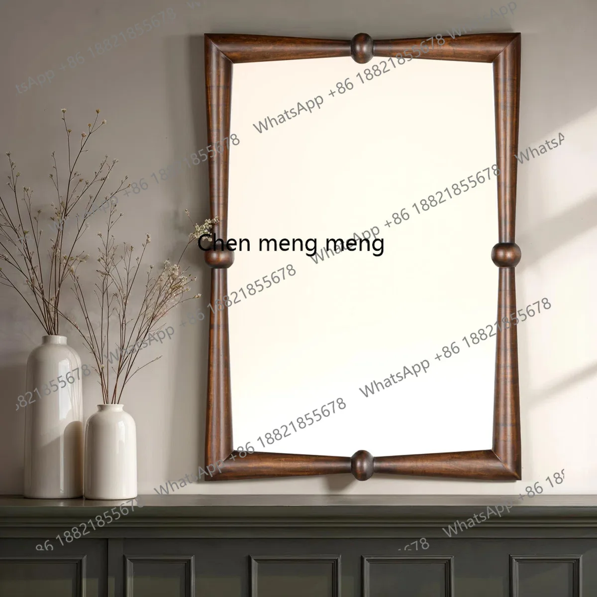 Espejo cosmético con marco de madera rectangular francés, espejo misterioso retro para el hogar, decoración para sala de estar