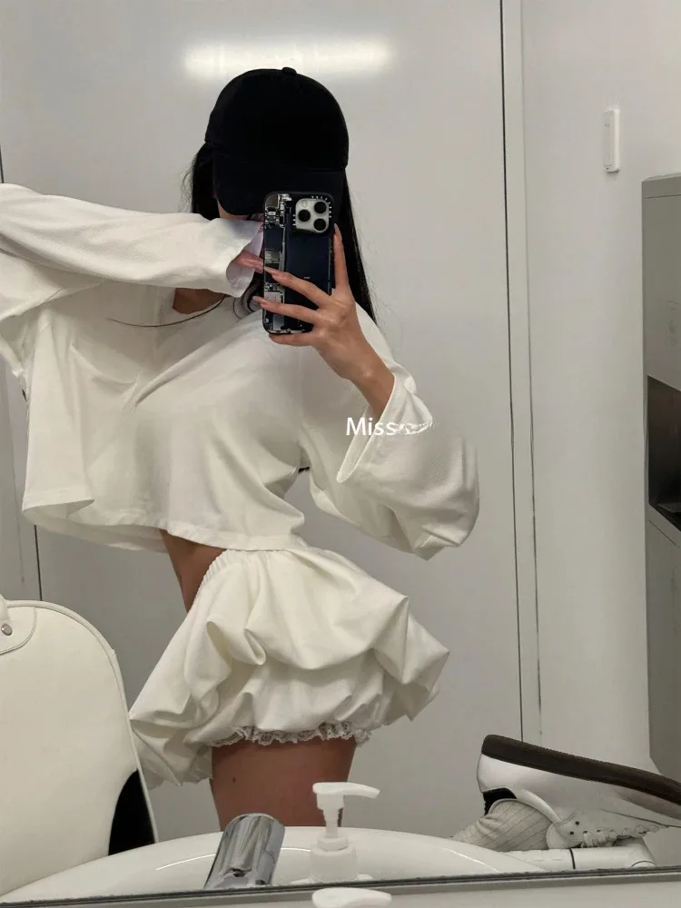 Woman Sweet Fashion Suit Casual Y2k Crop Tops + A-E Mini Low Waist Slim Shorts Skirt Spicy Girls Streetwear Set