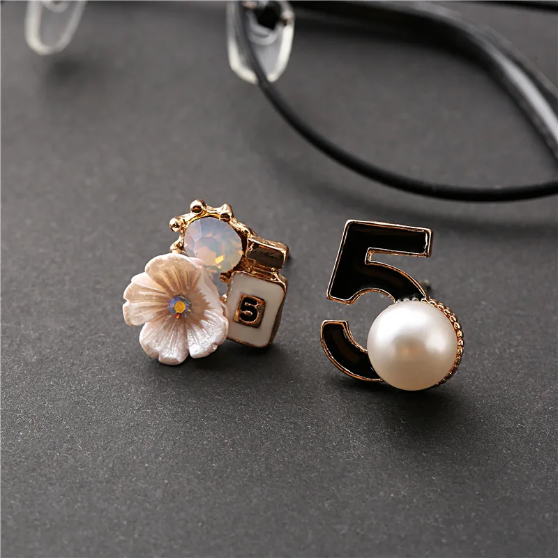 ladies fashion number 5 camellia earrings asymmetrical pearl earrings women's popular studs