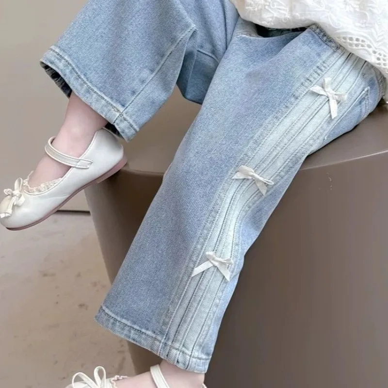 

Children's Wide Leg Pants Jeans Spring and Autumn New Style Girls' Baby Casual Straight Leg Pants Kids Trousers
