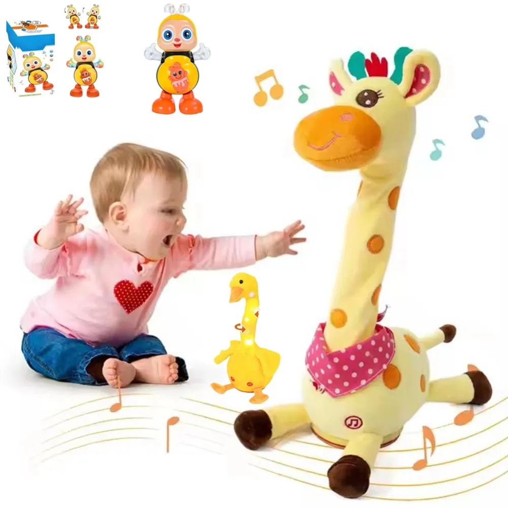 Smart Electronic Plush Toy for Baby Singing Dancing Talking and Sound Recording Giraffe Toys for Kids Xmas Gifts for Children