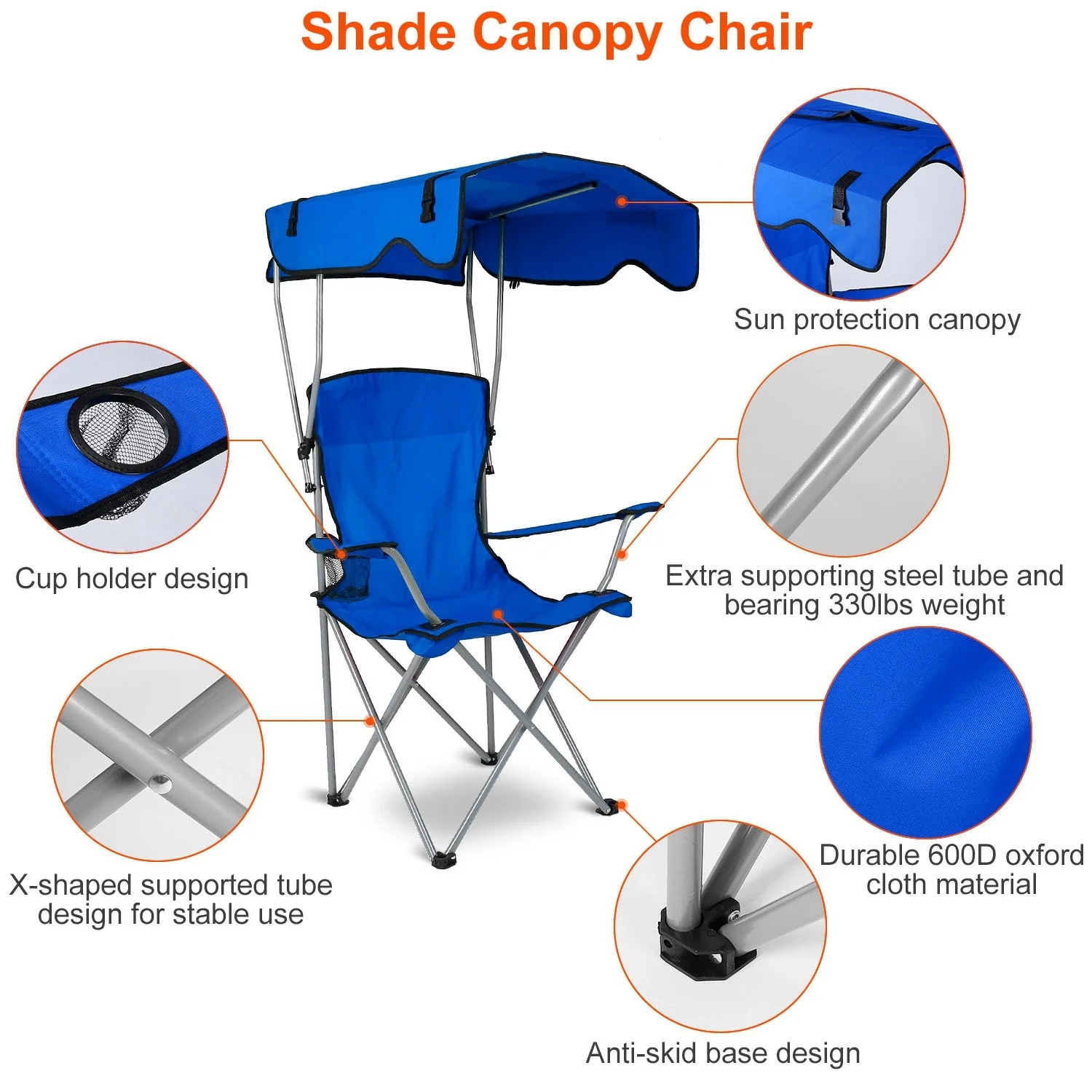 330LBS Load Folding Seat Lawn Canopy Chair Sun Protection Camping Foldable Beach Canopy Chair