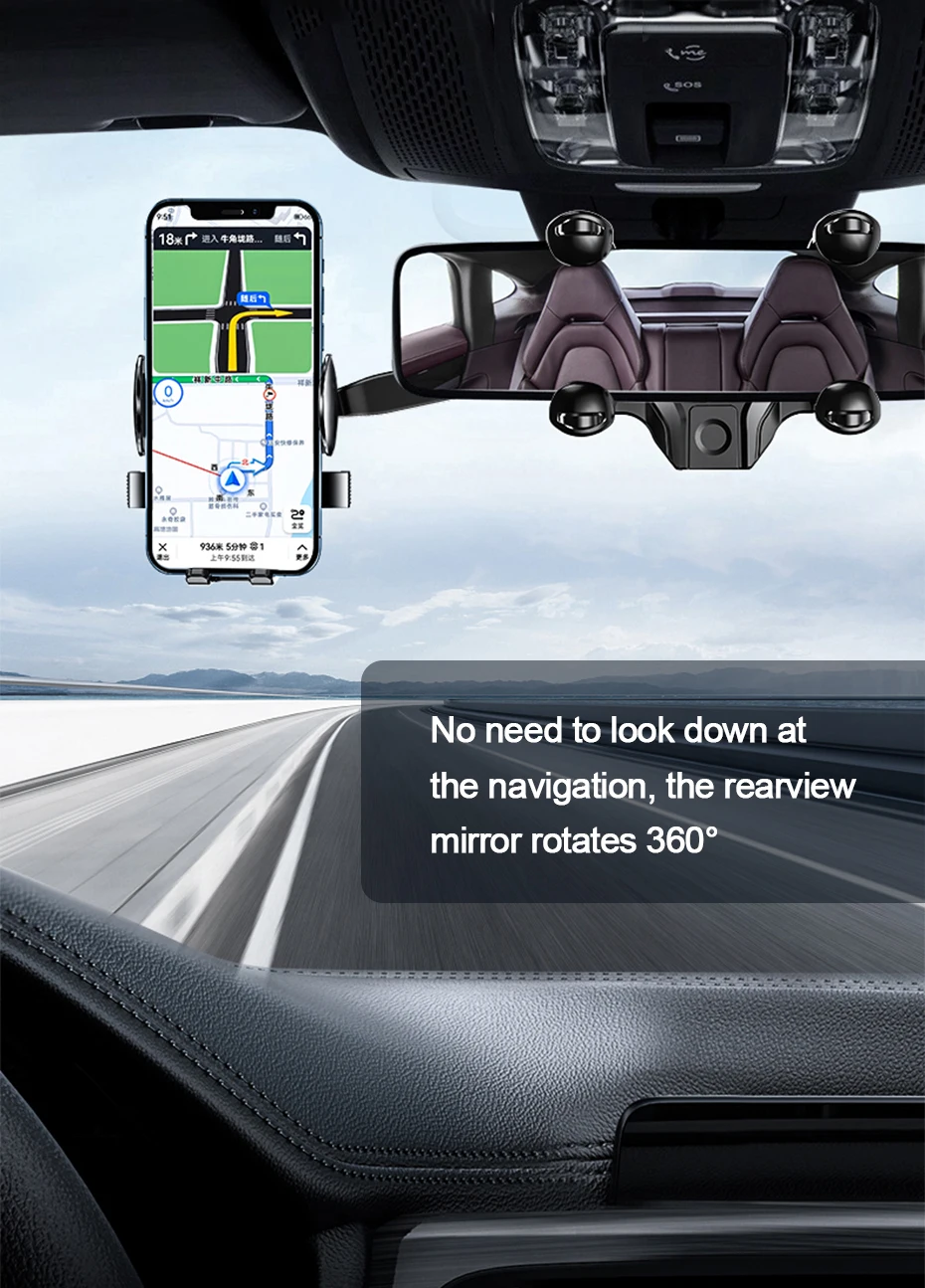 SEAMETAL Innenraum Auto Rückspiegel Telefon Halter Universal Handy Halterung Clips 360 Grad Drehbar Für GPS Navigation – Detail 1