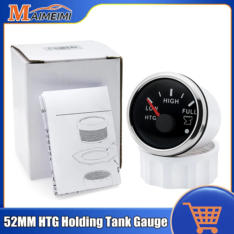 52MM HTG Waste Level Gauge with Alarm Light 0-190ohm 240-33ohm Sewage Level for Boat Car Water Truck Holding Tank Level Gauge