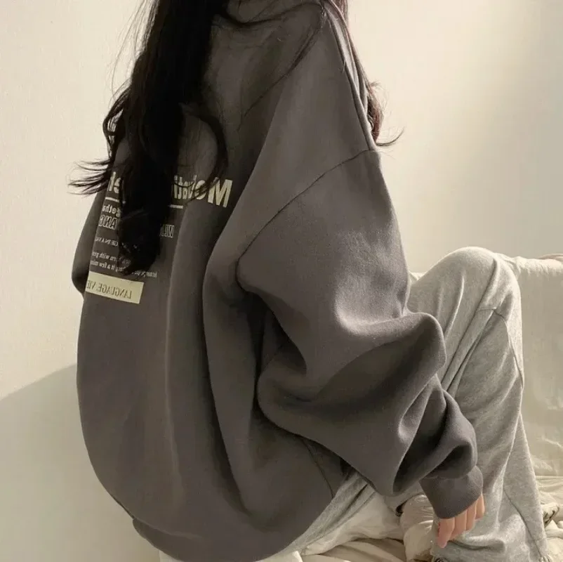 

Spring New Korean Women Oversized Sweatshirts Letter Print Hoodies Tops O-Neck Long Sleeve Autumn Sweatshirt Pullovers