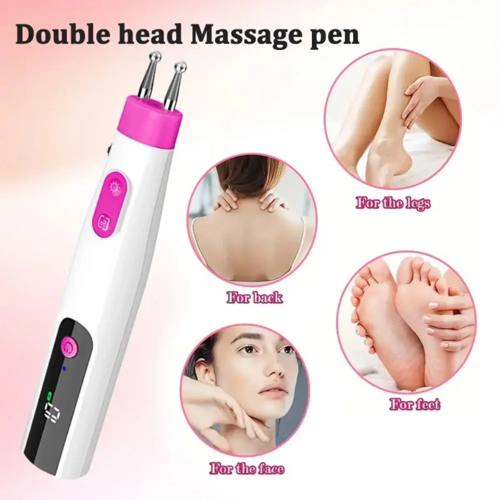 ABS Electric Massage Pen Type-C Charging Multifunctional Meridian Pen 10 Gears Adjustment Fast Charging Double-head Massager