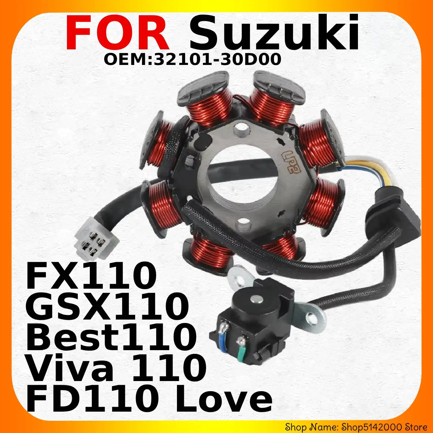 Bobina de encendido del generador del estator de la motocicleta para Suzuki GSX110 FX110 FD110 Love Viva 110 Best110 OEM:32101-30D00 bobina del estator