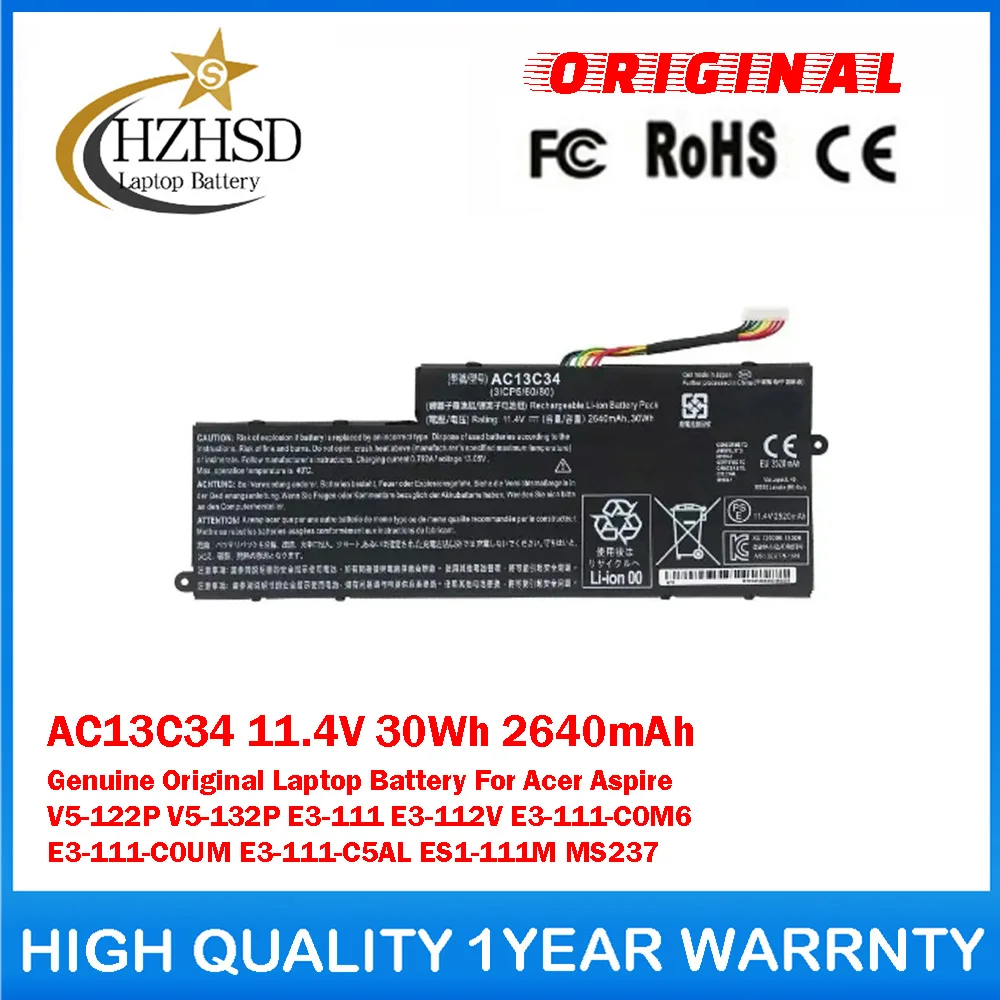 AC13C34 11.4V 30Wh 2640mAh Genuine Original Laptop Battery For Acer Aspire V5-122P/132P E3-111 E3-112V E3-111-C0M6 E3-111-C0UM