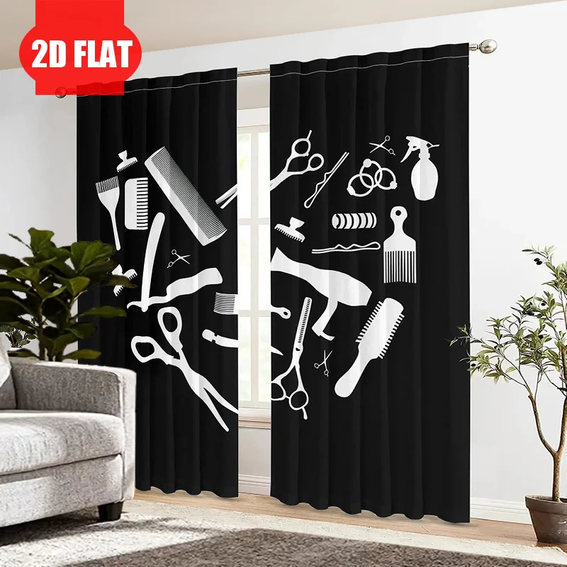 Modern Salon Tools Curtain Black Background Bathroom Decor Aesthetic Shower Curtain for Home Interior Design