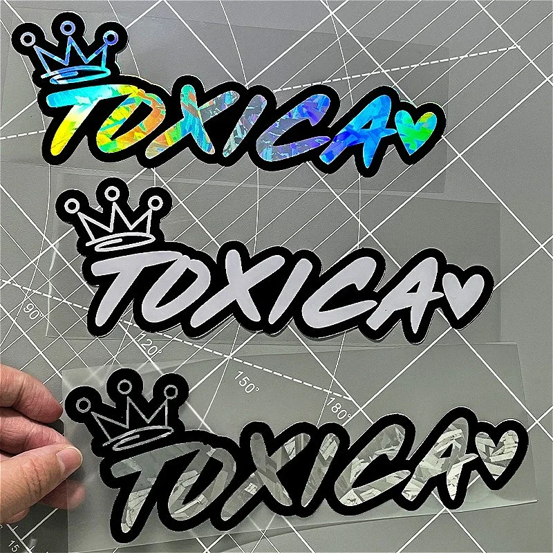 Poison Holographic Vinyl Sticker Spanish Text Crown Heart Decal for Car Motorcycle Laptop