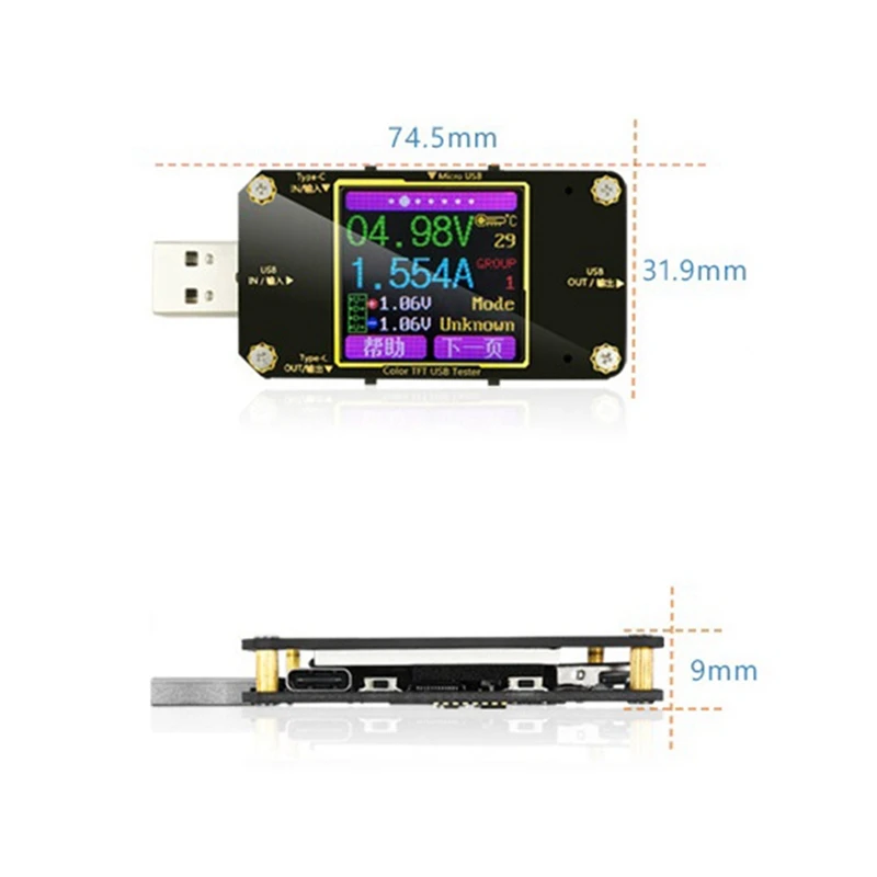 1 PCS A3 Color Type-C Digital Voltmeter Dc Voltage Current Meter Ammeter Detector Power Bank Charger Indicator USB Tester