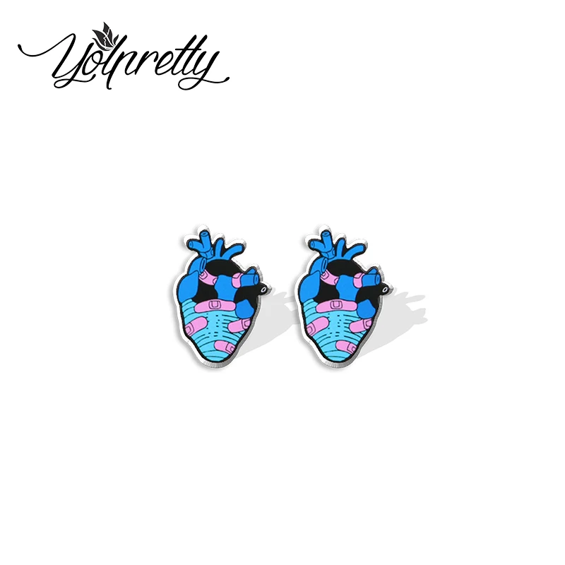 2022 New Arrival Fashion Anatomical Heart Starry Night Paintings Graffiti Epoxy Stud Earrings Handcraft Acrylic Resin Earrings