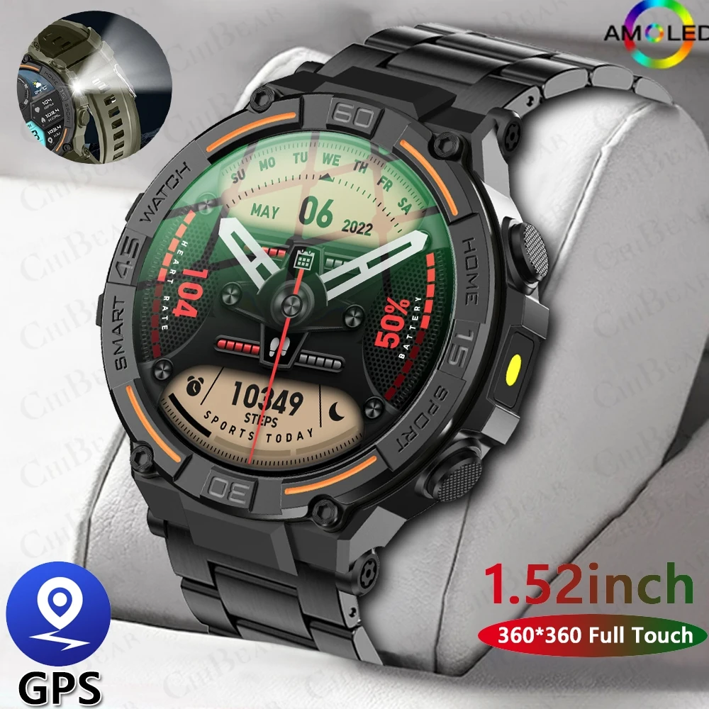 

ChiBear 2024 New Men Outdoor Military GPS Smartwatch Flashlight 100+ Sport Mode Bluetooth Call Waterproof Smart Watch For huawei