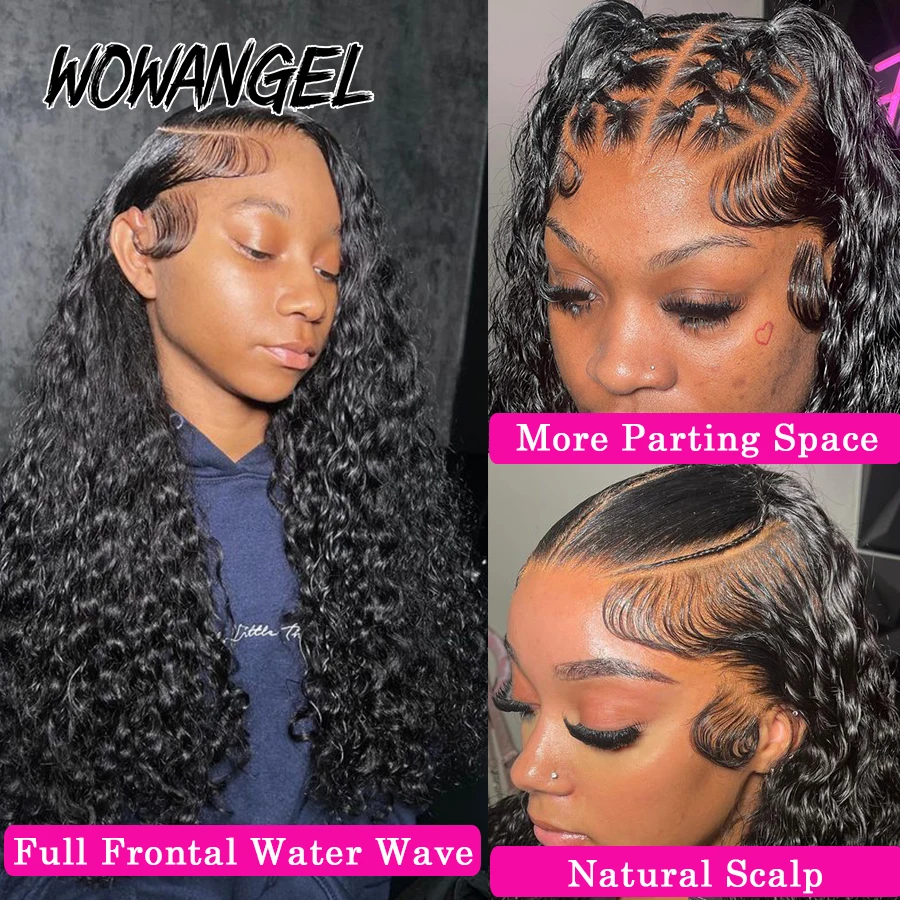 Wow Angel-Water Wave Lace Frontal Perucas para Mulher, Peruca Encaracolada Pré Arrancada, Peruca de Cabelo Humano, 250% HD, 13x4, 13x6