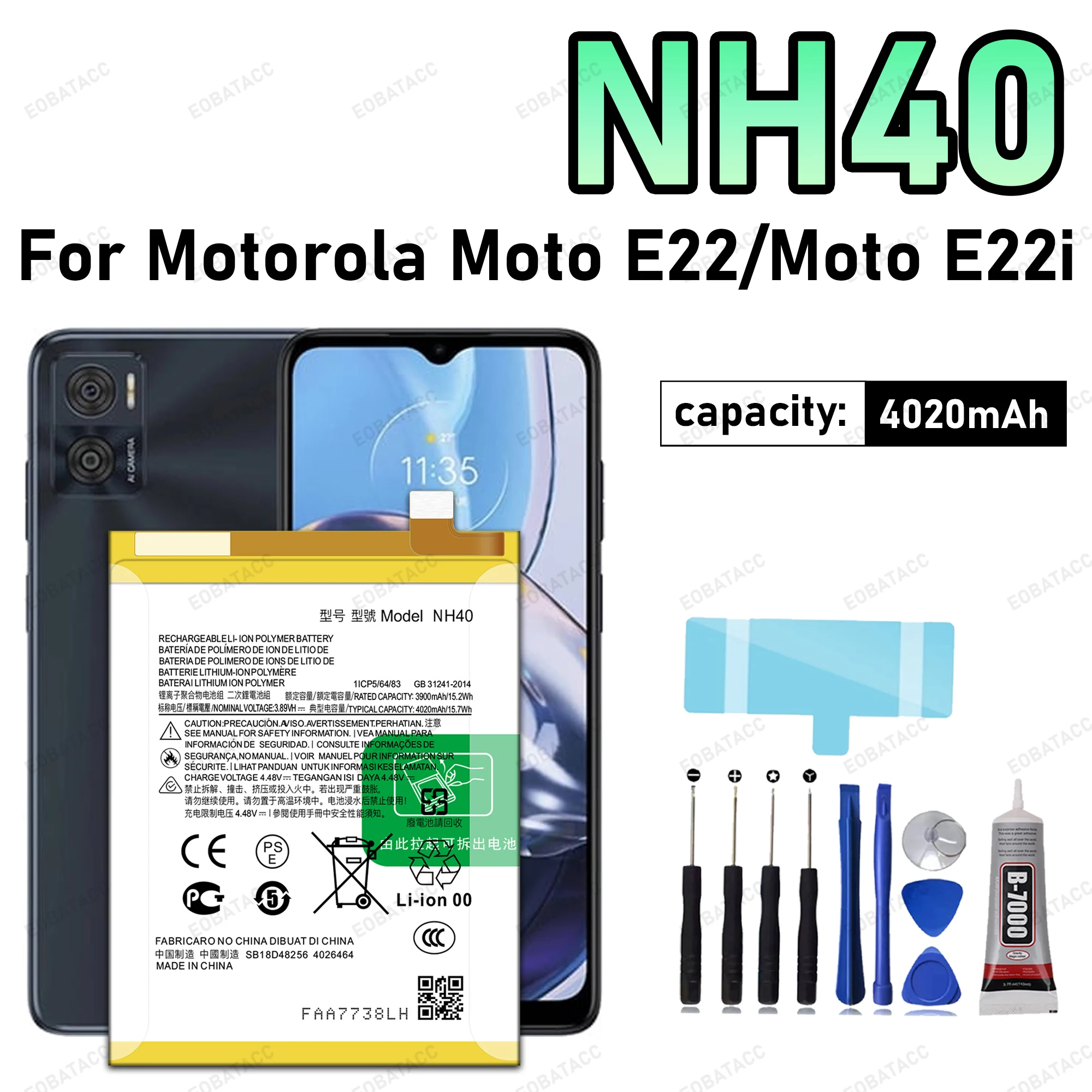 

100% New High Quanlity Battery NH40 For MOTOROLA MOTO E22/MOTO E22i Replacement Batteria Battery+Free Tools