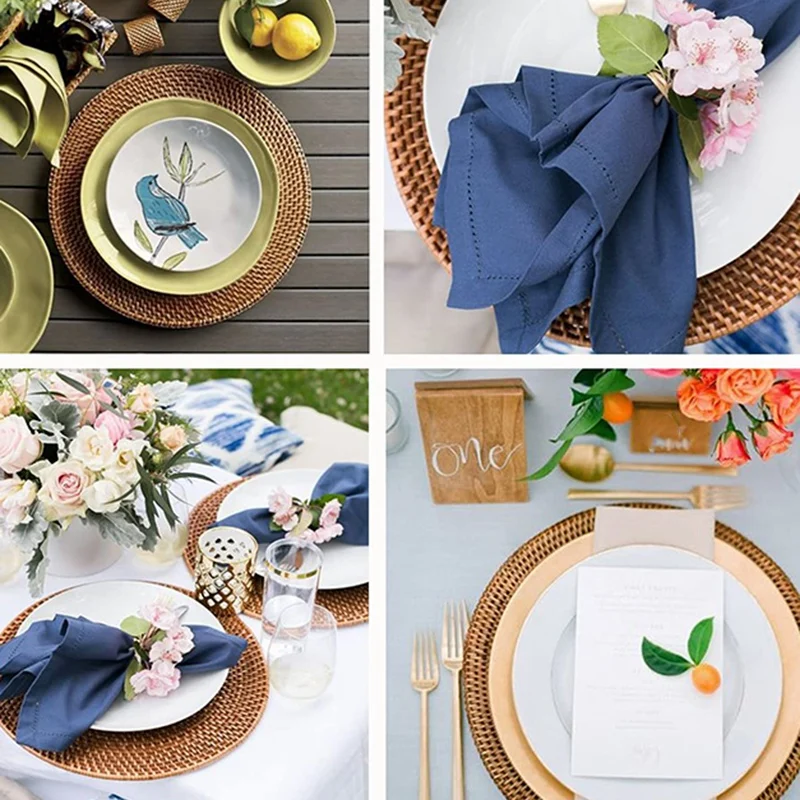 4 Pcs Handmade Round Natural Rattan Placemat Farmhouse Round Wicker Placemats For Dining Table,Wedding,Parties,BBQ's,Etc