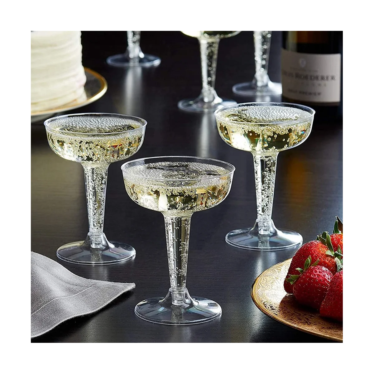 Plastic Champagne Flutes, Champagne Coupe, Clear Wine Tasting Glasses Reusable Stemmed Cocktail Cups for Champagne Party