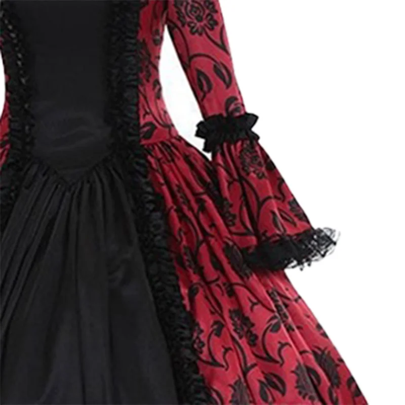 Halloween Cosplay Carnival Party Victorian Court Dress Medieval Vintage Long Dress Large Hemline Flare Sleeve Square Collar