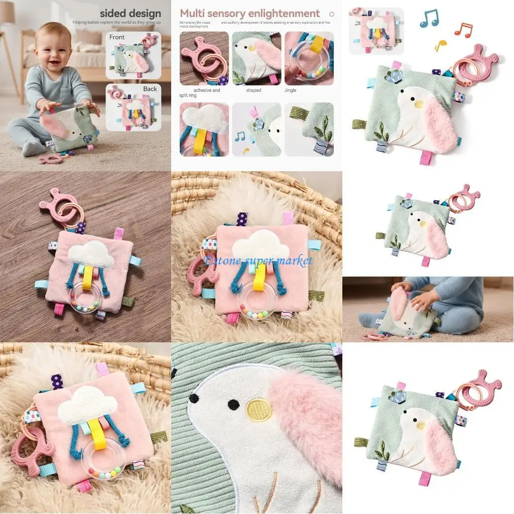 090B الكرتون الأرنب الطفل حشرجة الموت لعبة منشفة مهدئة لتطوير التحفيز السمعي والبصري مع عضاضة الملمس