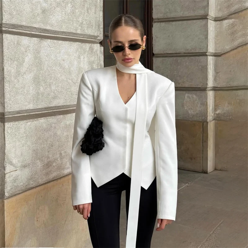 

Tuularose Stripe Tailored Coat For Women Lace Up V Neck Long Sleeves Coat Female Fashion Elegant High-End Formal Tailored Coat