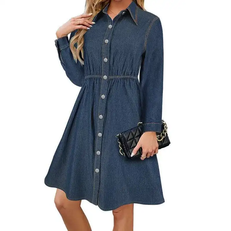 218566 New Women's Fashion Cowboy Long Sleeve Elastic Loose Dress Sexy Dress Designer 2025 Party Summer Elegantes Casual Y2k