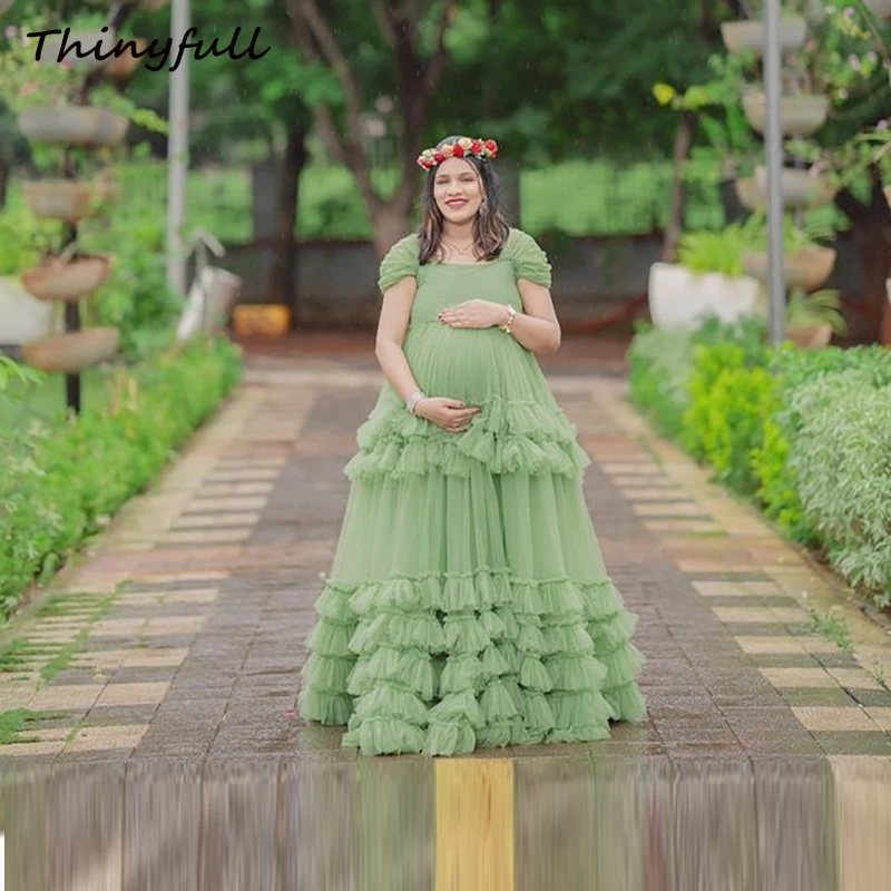 

Thinyfull A-line Off Shoulder Maternity Dress Square Neck Tulle Tiered Pregnant Woman's Gowns 2025 Prom Gowns Customized ﻿