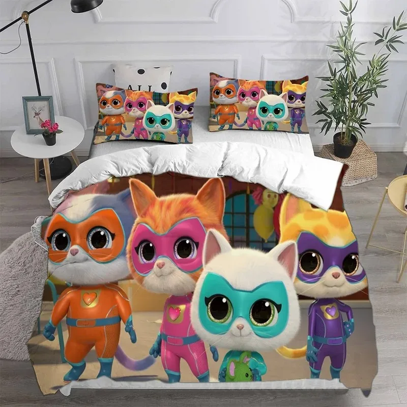 

Anime Super Kitties Bedding Sets Comforter Quilt Bed Cover Duvetcover Pillow Case Sets Kids Adult Size Home Textiles