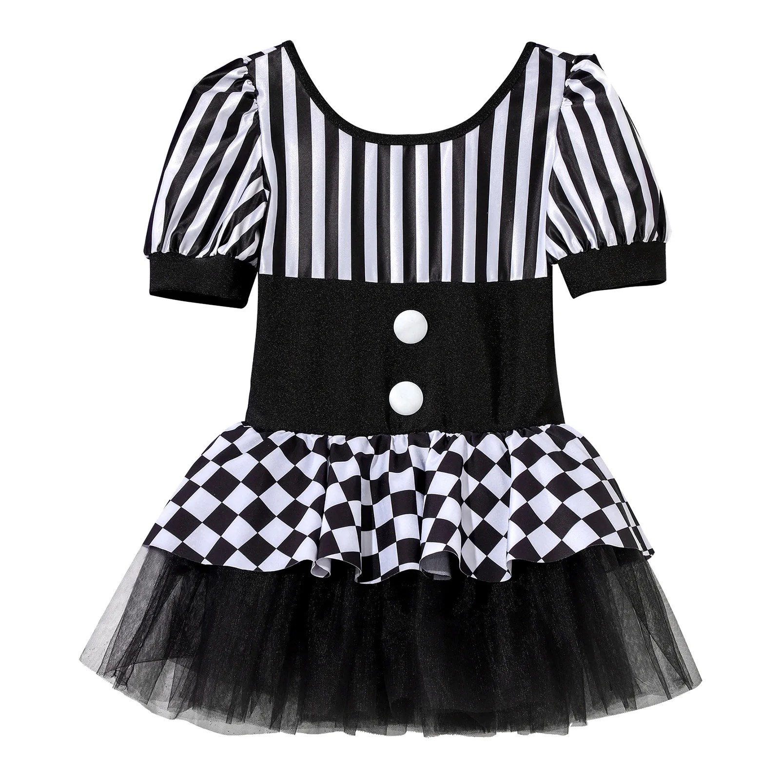 2023 Halloween Cosplay Circus Clown Costume Kids Girls Stripe Checkerboard Ballet Tutu Leotard Dress Christmas Party Dancewear