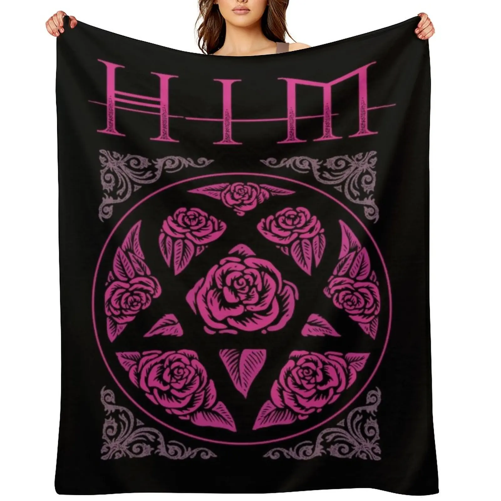 

Heartagram Him Band Heartagram Pink Him Band Logo Throw Blanket Warm Hairys Bed covers Blankets