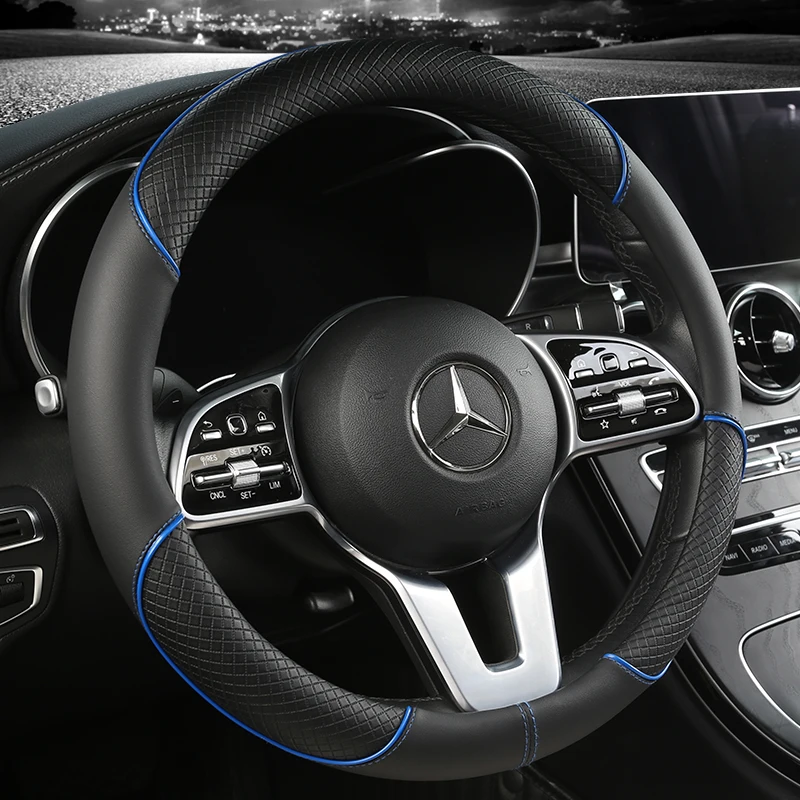 All Seasons Leather Diamond Steering Wheel Cover Universal Fit for 14 .5-15 Inch Durable Leather Cover Anti-Slip Veins Design