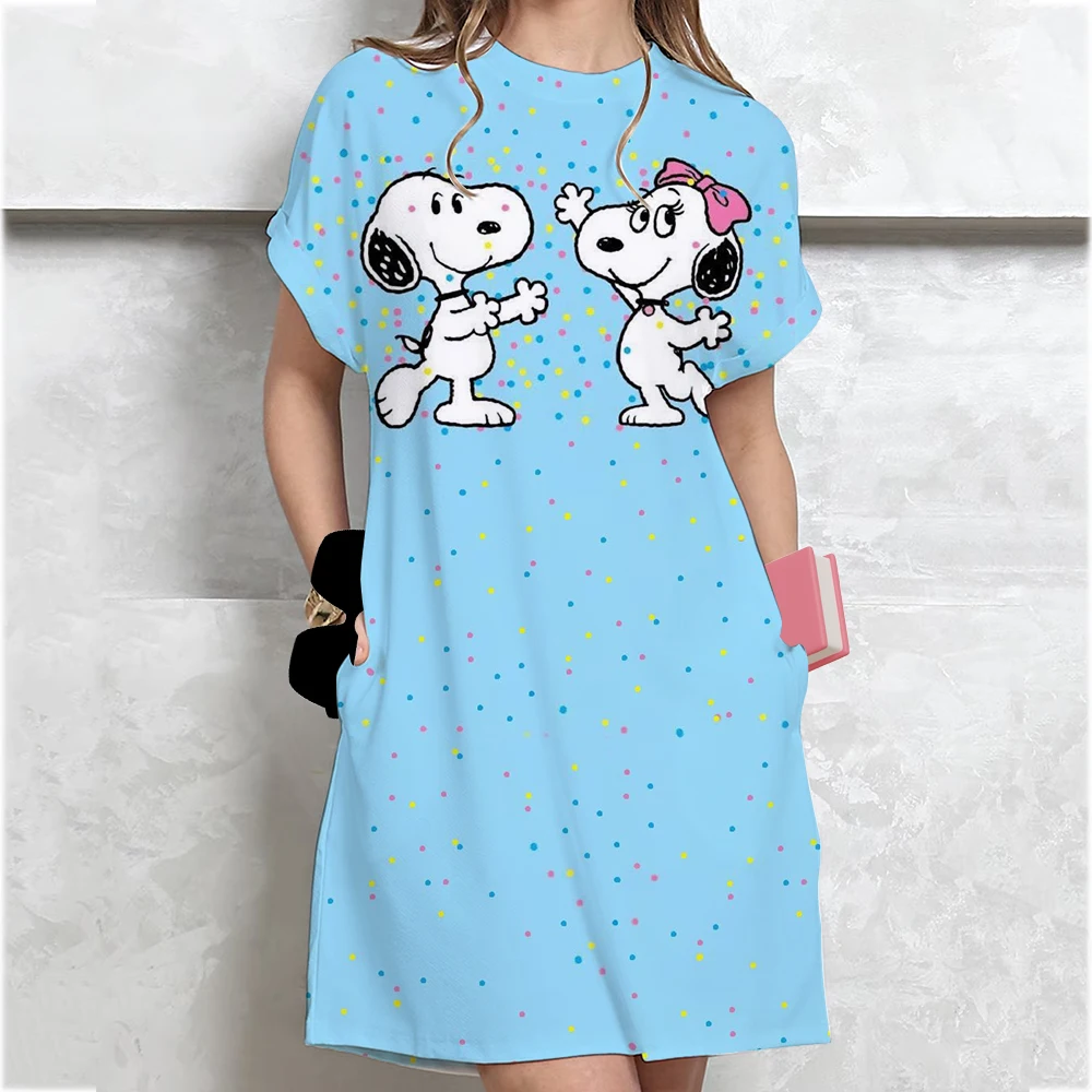 Vrouwen losse korte mouwen zomer plus size jurk snoopy print T-shirt stijl mini-jurken zomer casual losse jurk vestidos