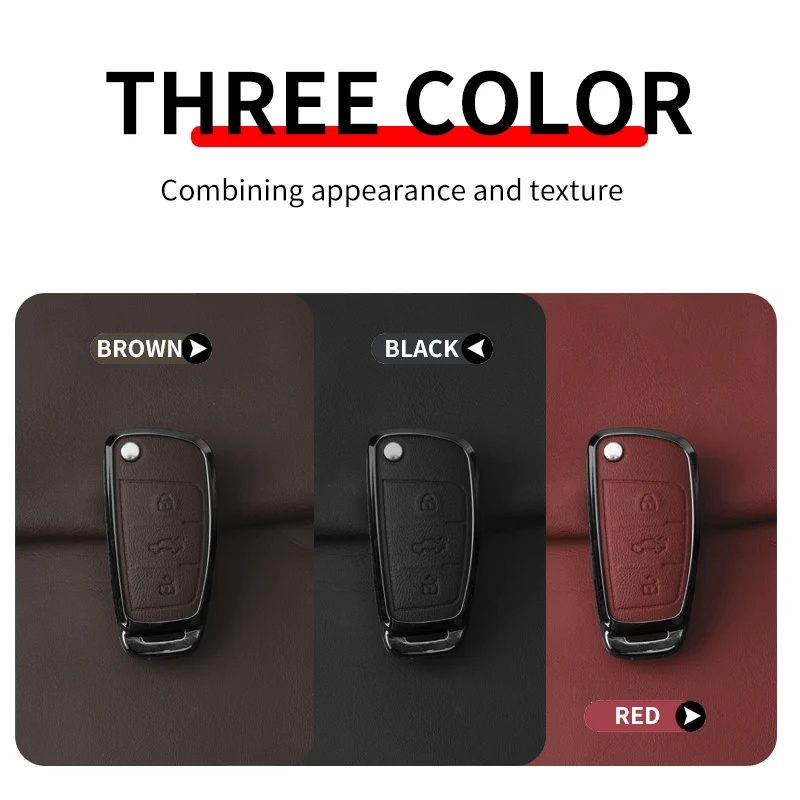 Metal Leather Car Key Case Cover For Audi A1 A3 8P 8L A4 A5 B6 B7 A6 A7 C5 C6 4F Q3 Q5 Q7 Q8 TT S3 S4 S6 RS Protector Keychain