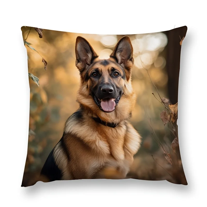 German Shepherd Pattern Square Pillowcase,Cushion Cover for Christmas Valentine's Day and Birthday Decor Throw Pillow Cover