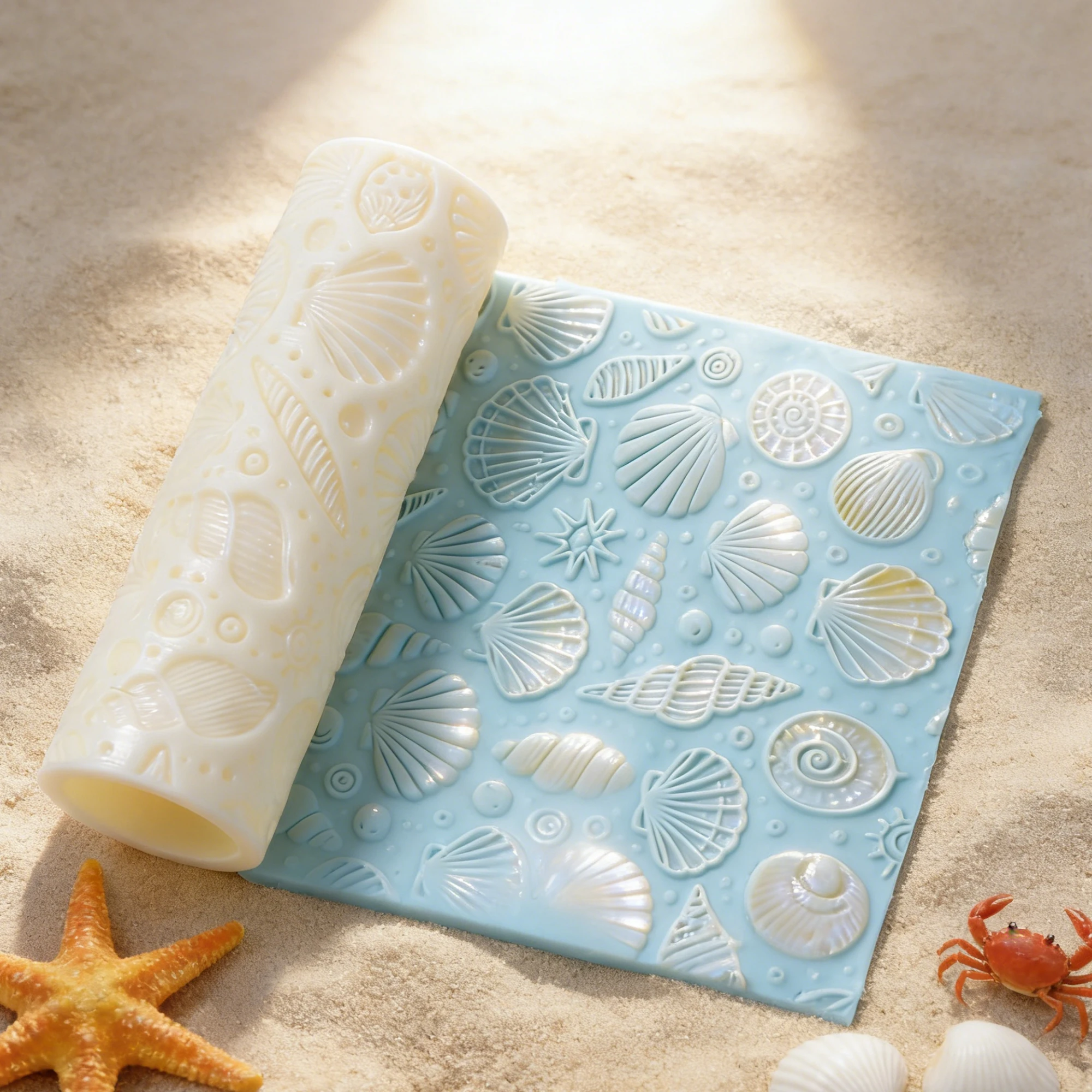 Seashell Texture Embossing Roller Ocean Pattern Rolling Tool for Clay Plaster Soap DIY Craft Tool Seashell Embossing Roller