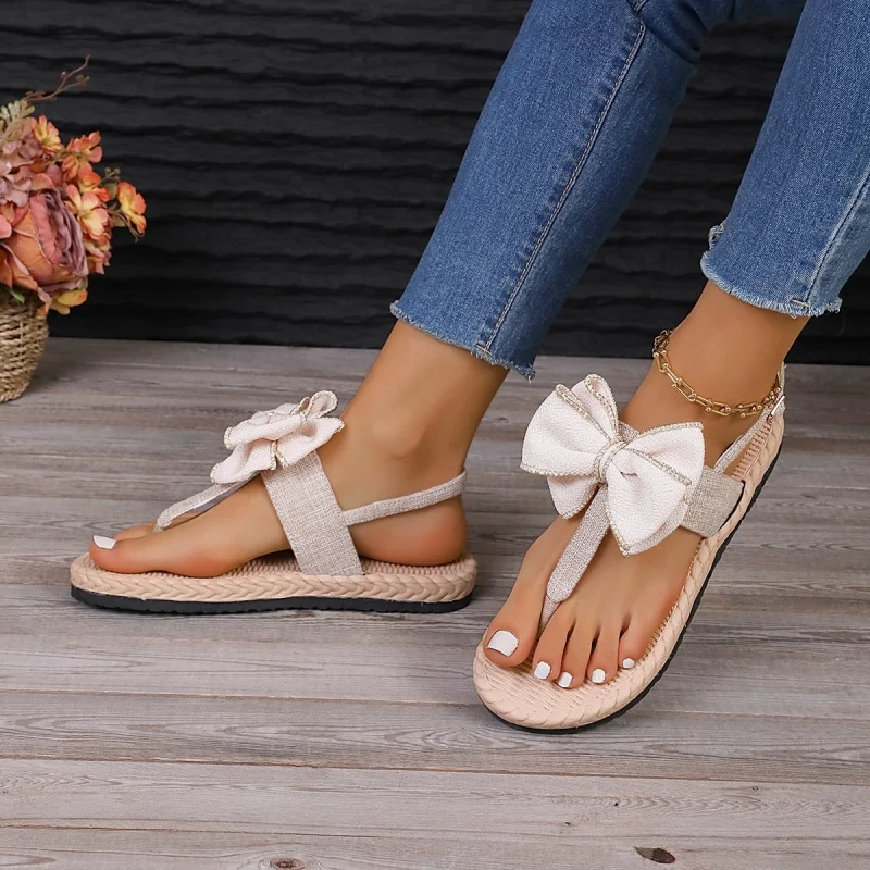 Summer Women Slippers Ultralight Travel Beach Sandals Sweet Ribbon Bow Flops Slippers Women Designer Outdoor  women's sandals