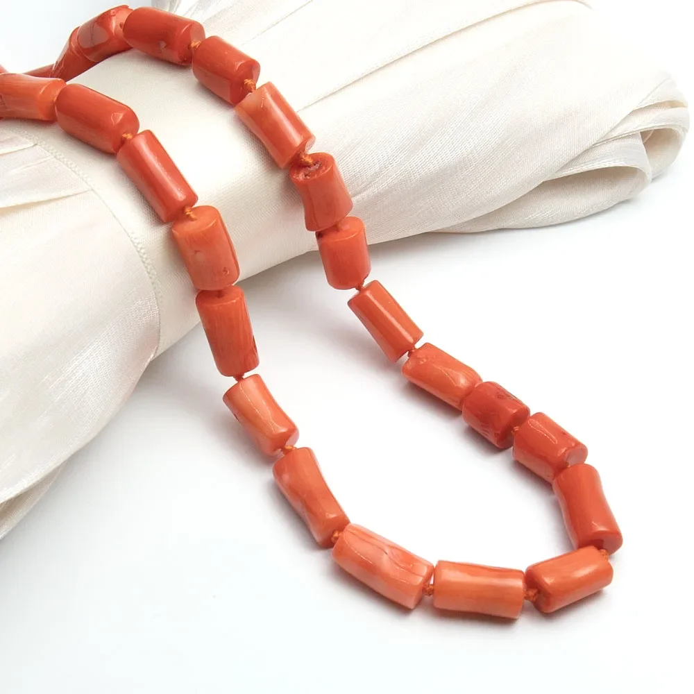 المرجان الطبيعي قلادة برتقالي اللون مزدوجة الطبقات يرتديها كسوار 8x10-9x12 مللي متر غير النظامية أنبوب شكل المرجان الخرز الرجال المجوهرات #6