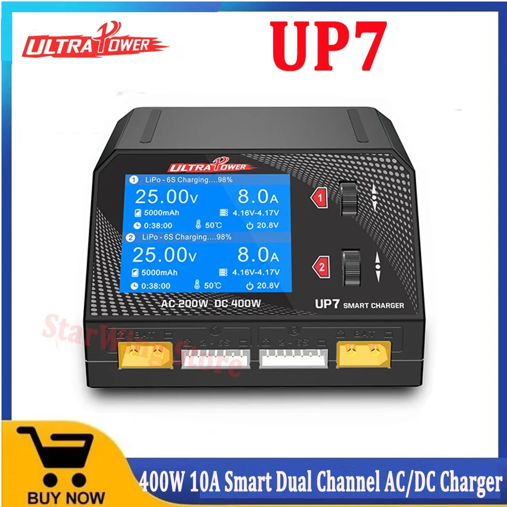 Ultra POWER UP7 400W 10A Battery Charger Dual Channel AC 200W / DC 2x200W  Smart Balance Charger Discharger