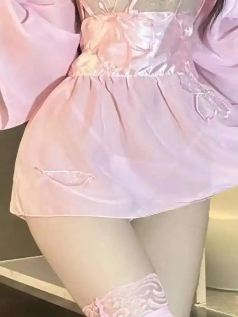 Serie Chiffon Miss Sheer Flowers Flowing Lace Jianghu Eroe femminile Bareback Stile Costume antico Abito elegante 0F5K