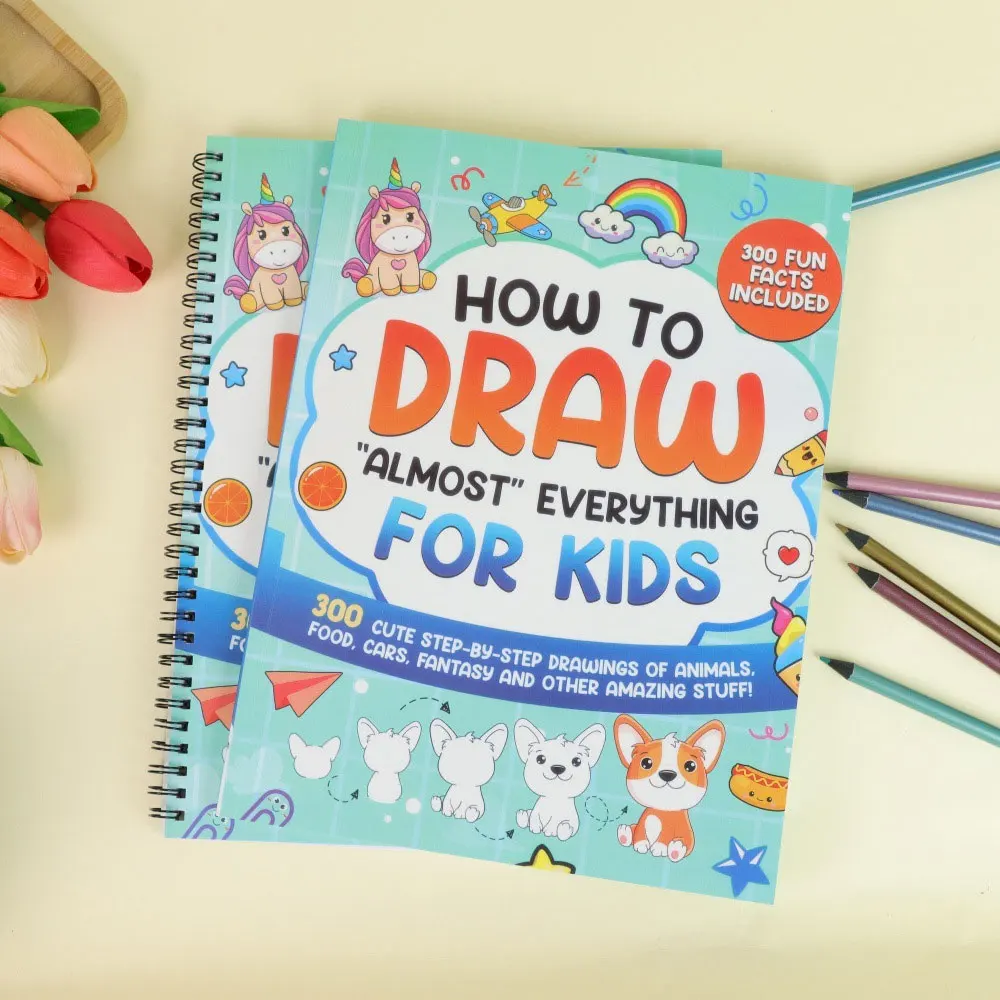 Kids Easy Drawing Book: Draw Almost Everything Step-by-Step, Animals,Cars,Food,Fantasy, Simple Practice Coloring Book