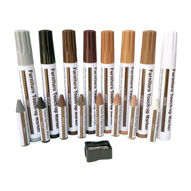 Kit de Reparação de Móveis Marcadores de Madeira-marcadores e Varas de Cera com Kit de Apontador para Arranhões Pisos de Madeira