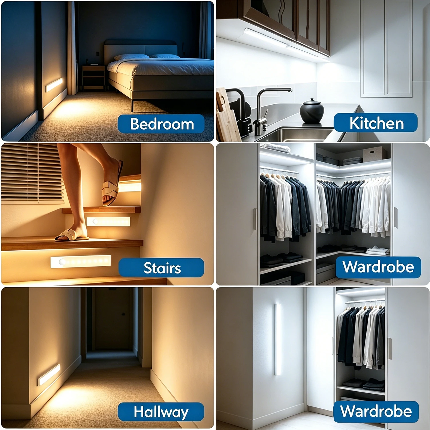 3Pcs LED Lights with Motion Detection USB Rechargeable LED Motion Sensor Lights for Room Kitchen Under Cabinet Wardrobe Closet
