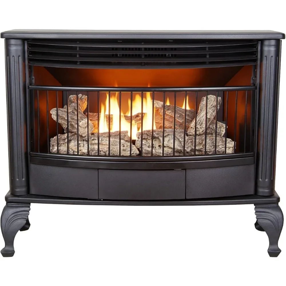 Ventless 25,000 BTU Space Saving Free Standing Dual Fuel Fireplace with Built In Thermostat Control Heats up to 1,