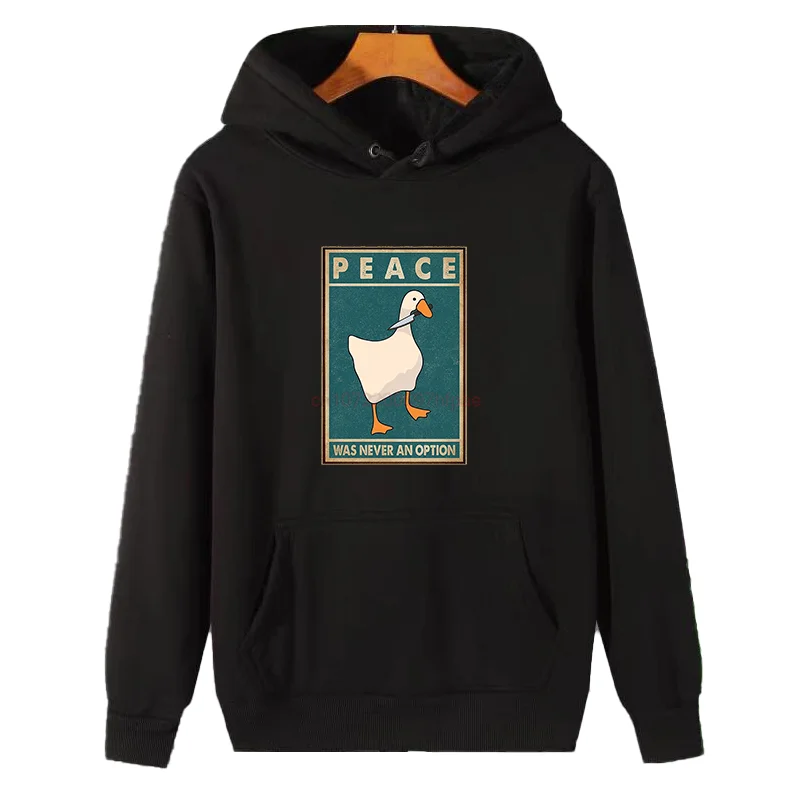 Goose Peace Was Never An Option Funny Graphic Hooded Sweatshirts Unisex Winter Essentials Hoodie Pullovers Thick Sweater Hoodie