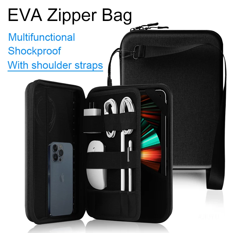 

Eva Zipper Bag Mobile Phone Charger Protection Large Bag Mobile Hard Disk Bag U Disk Data Cable Storage Bag Tablet Bag 11-13Inch