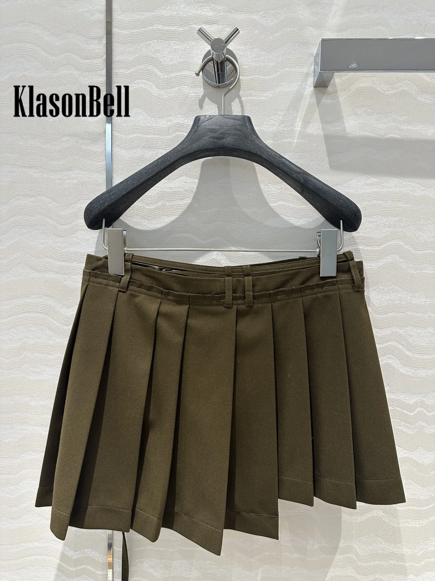 8.11 KlasonBell Women Fashion All-matches Low Waist Irregular Plaid Skirt Sashes Decoration Hot Girl Temperament Skirt