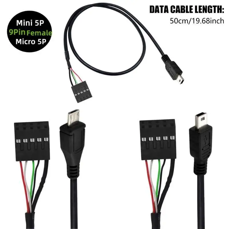 R53C 50cm USB 2.0 mini 5pin ذكر إلى 9pin تمديد الإناث كابل اللوحة الأم المحترفة سلك المحول للإلكترونيات
