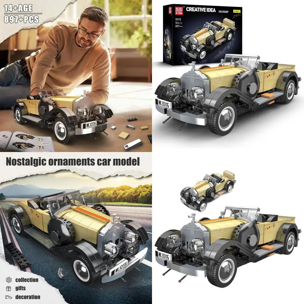 Kit de construção de carros clássicos para adultos: conjunto de modelo MOC vintage com mais de 897 peças, versão estática, adequado para maiores de 14 anos